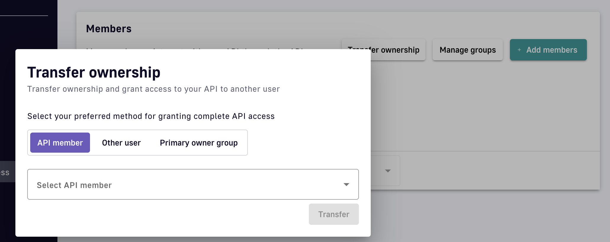 Transfer API ownership